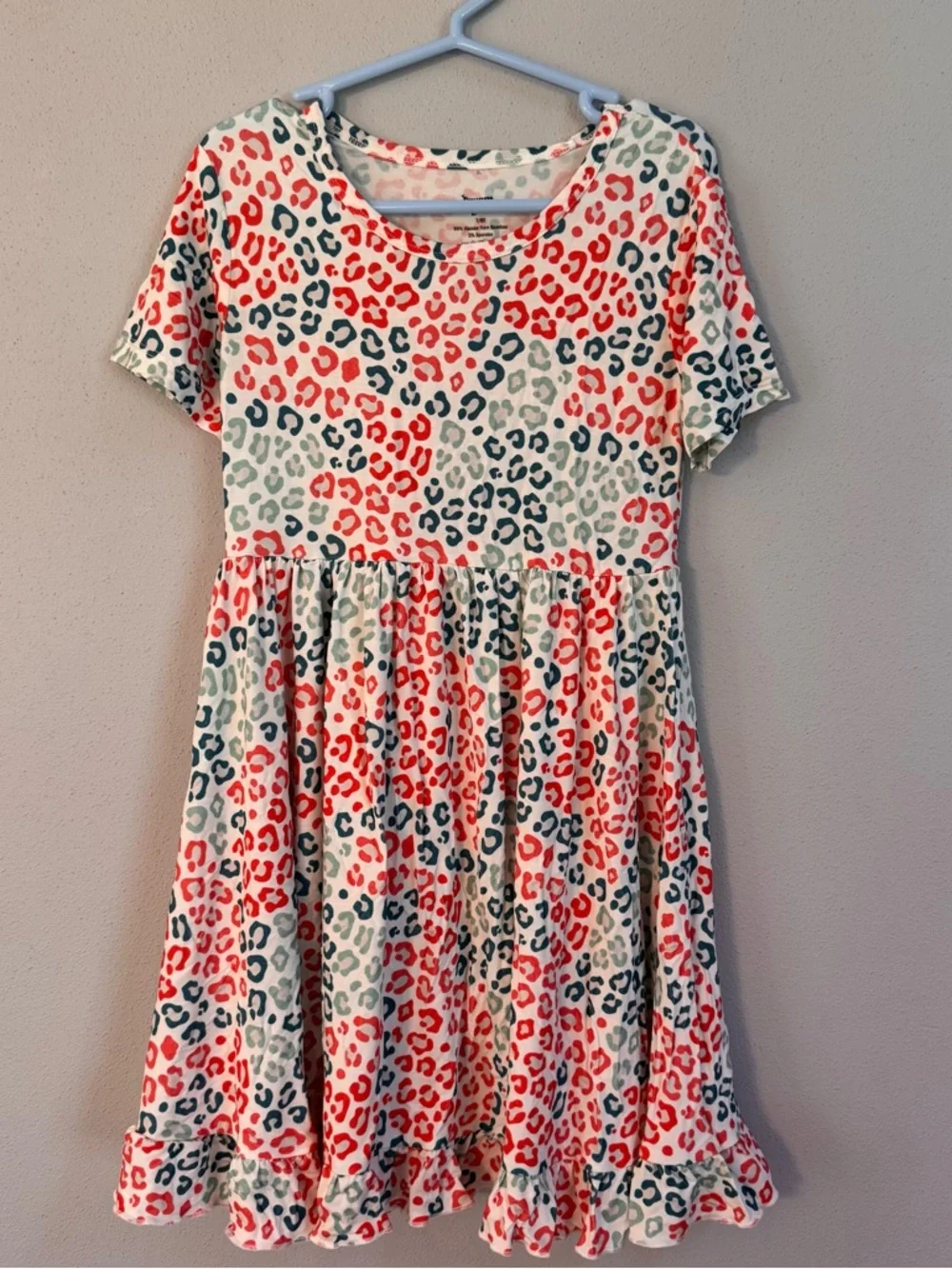 Dream Big Little Co Bamboo Viscose Leopard Print Ruffle Twirl Dress Kids 7/8T